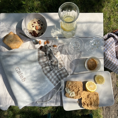 Worek lniany na pieczywo w kratkę Marysieńka