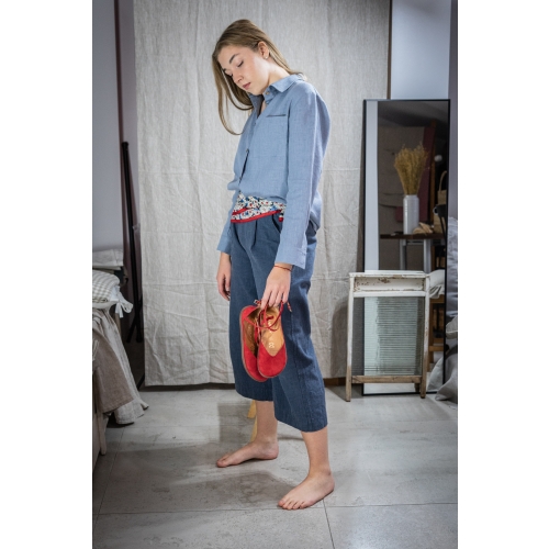 Koszula lniana damska jasny jeans