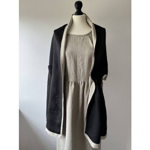 Lniany szal z kieszeniami Natural-Black