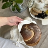 Worek lniany na pieczywo z kremową koronką Natura krem